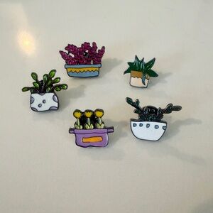 Colorful Plant-Themed Enamel Pins Set